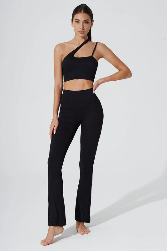 Evana Flare Ribbed Legging - Noir - Olaben