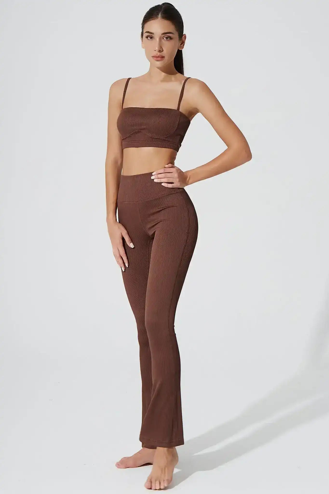 Olaben Sierra Square Neck Top in Maroon Choco — square-neck activewear top, hero shot