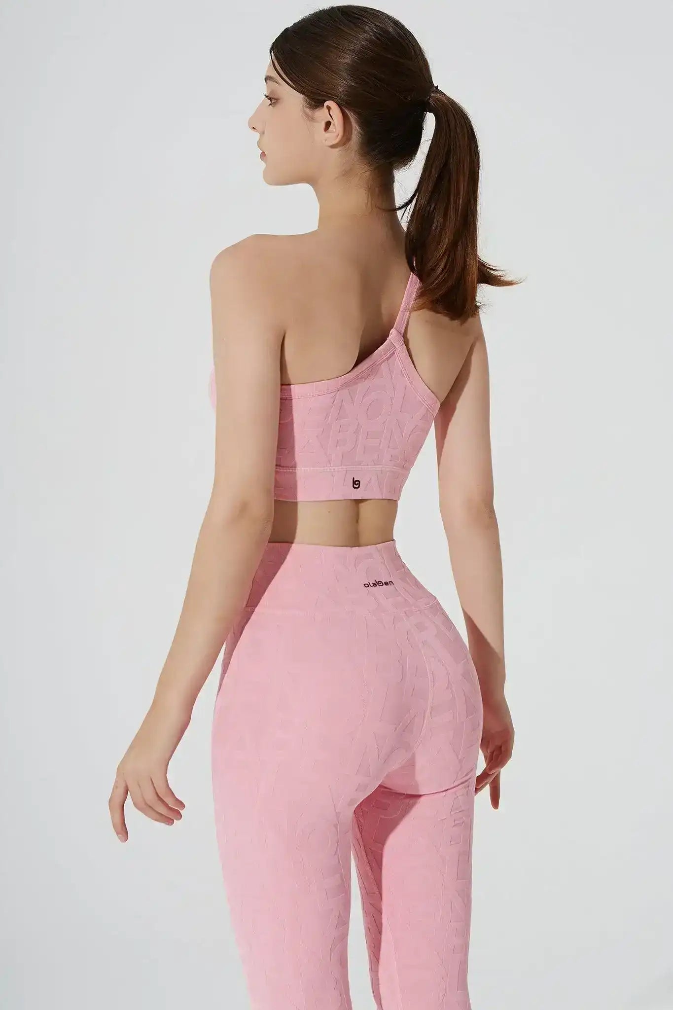 Olaben Classic Serein 3D Single Strap Shoulder Bra in Powder Pink — 3D embossed bra, styled view