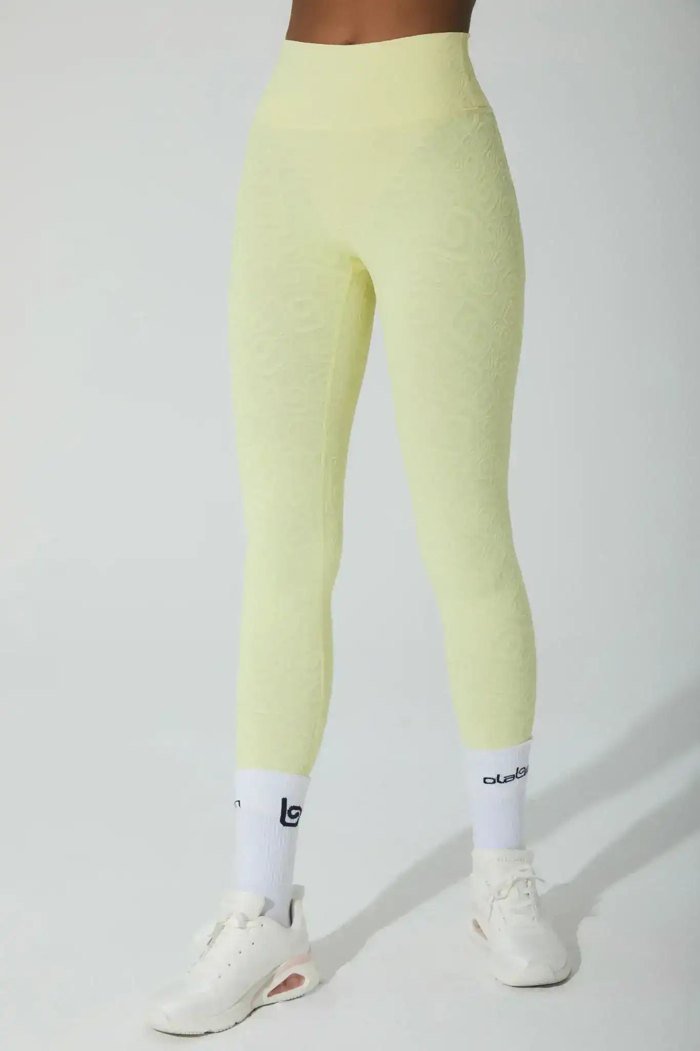 Olaben Déese Fleur 3D Leggings in Yellow Pearl — 3D embossed sculpting legging, hero campaign shot