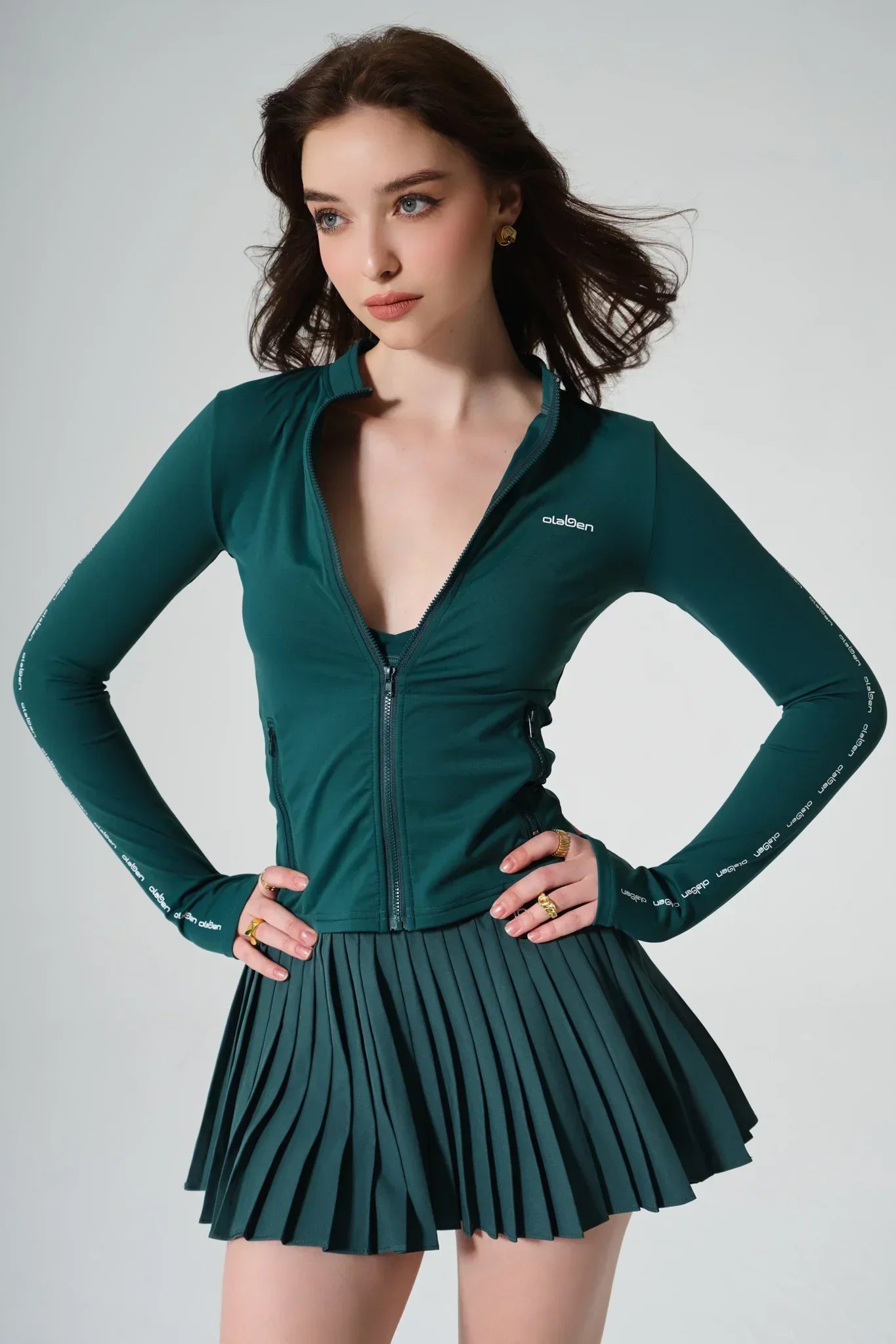 Emelie Define Jacket & Birgit Pleated Skirt - Midnight Green - Olaben - Bundle