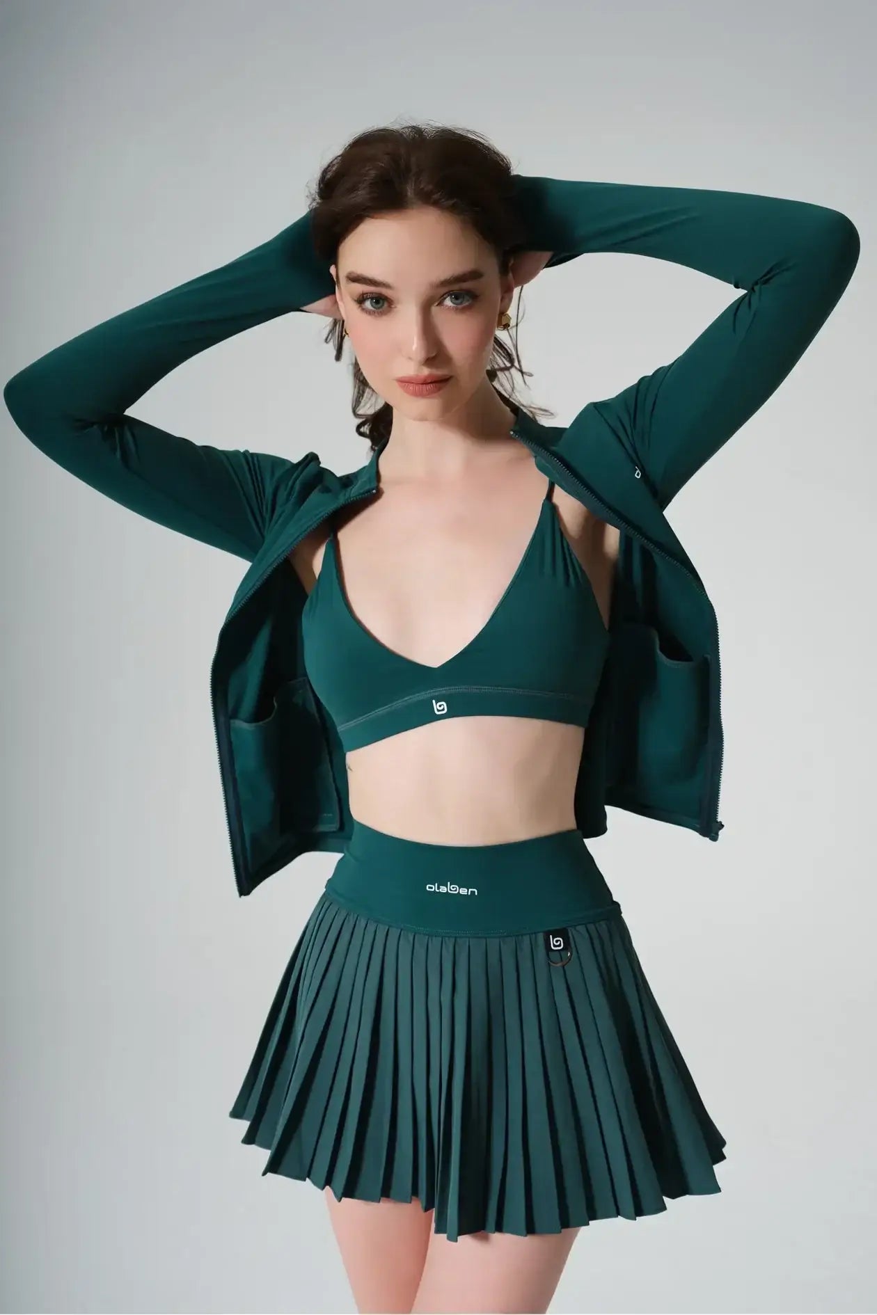 Brynn Bra & Birgit Pleated Skirt - Midnight Green - Olaben