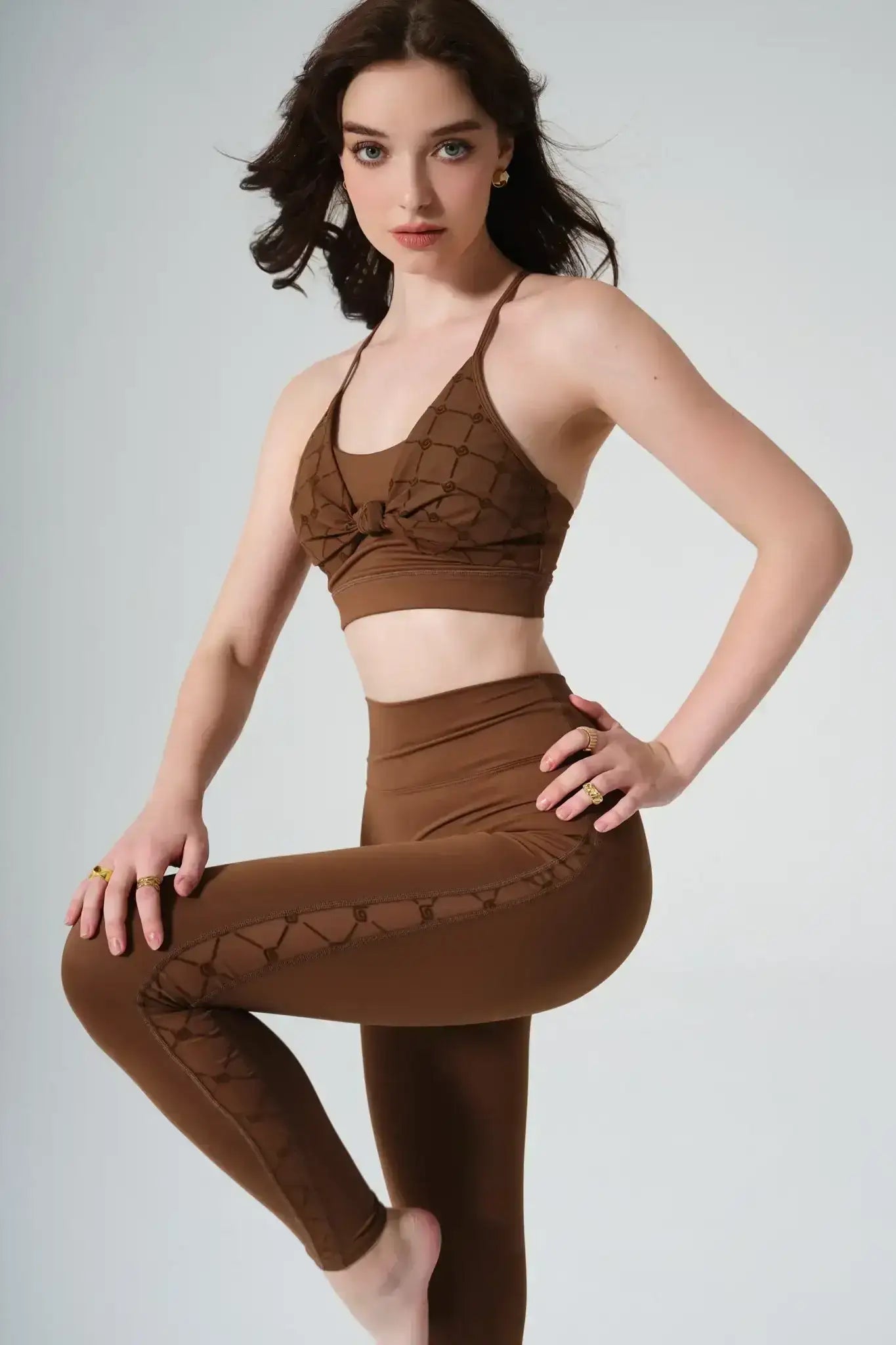 Lani Monogram Bra & Zoe Monogram Leggings - Gingerbread - Olaben
