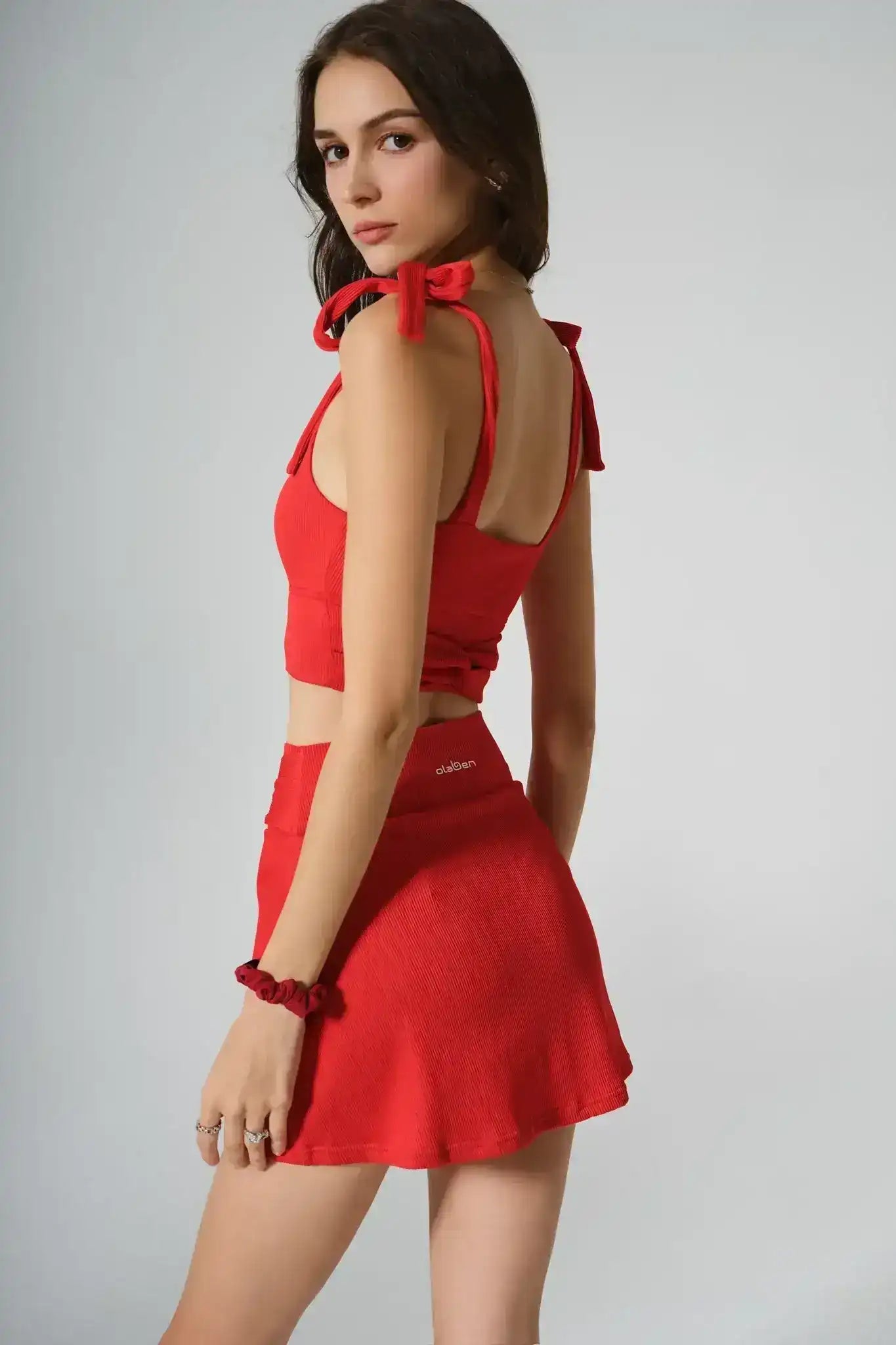 Olaben Esther Bra in Savvy Red — sculpting bra, full-body styled view