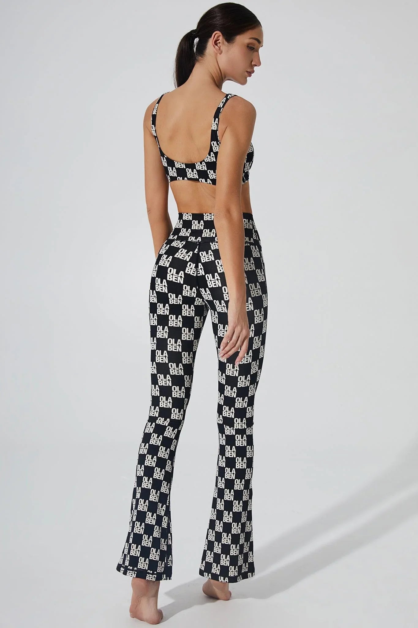 Sera Monogram Flared Legging - Monogram Black - Olaben - Womens Leggings