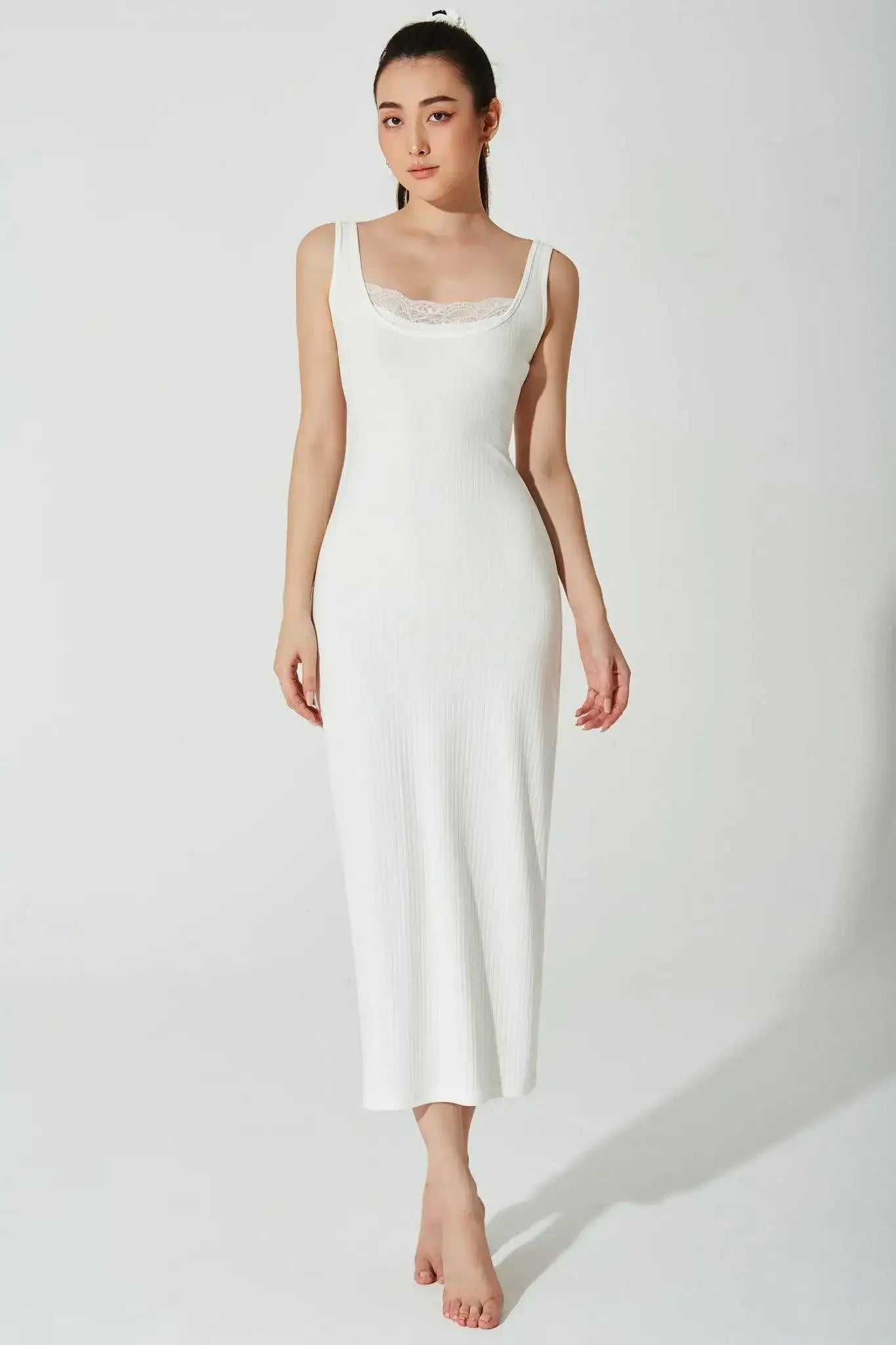 Mina Ribbed Dress - White - Olaben