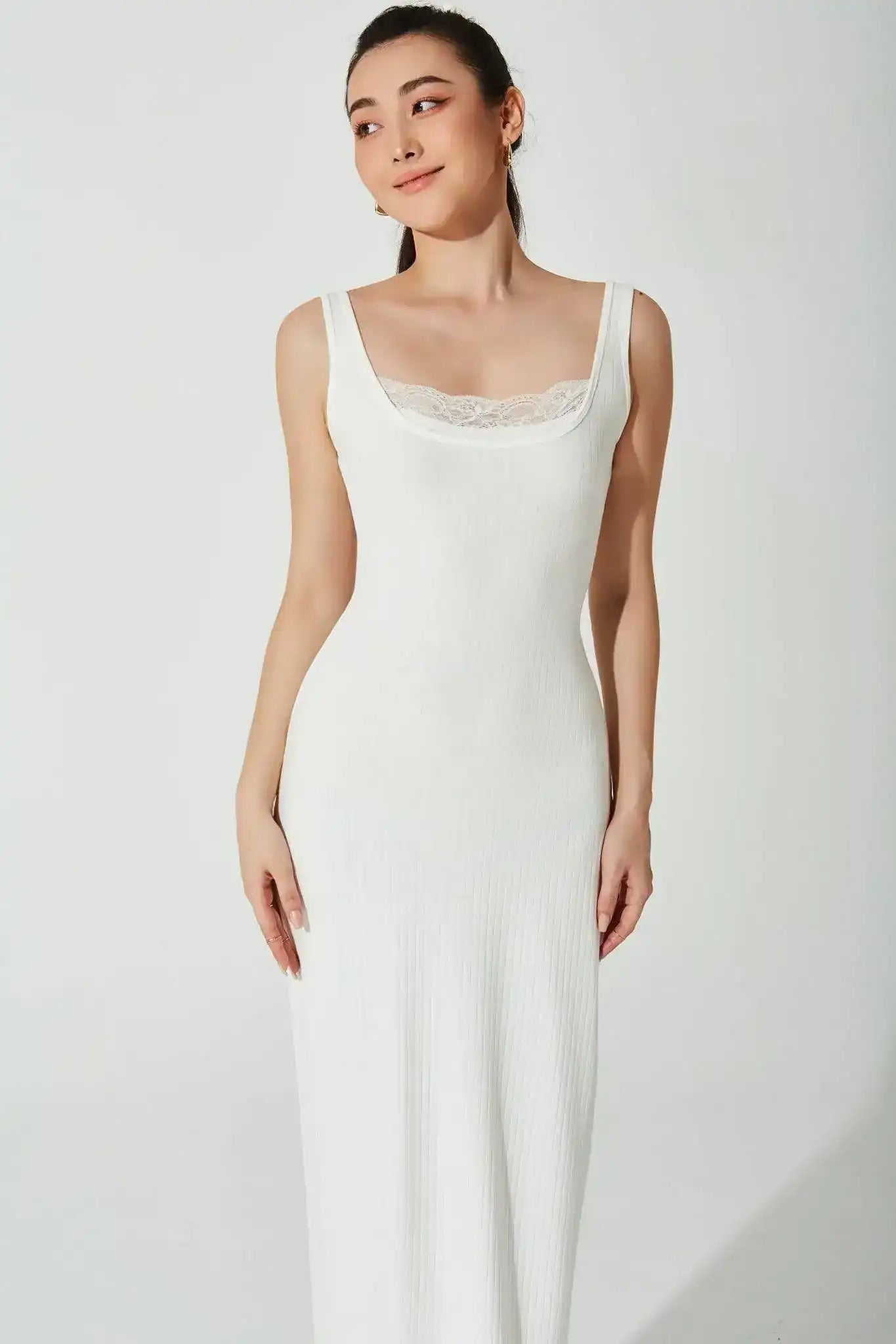 Mina Ribbed Dress - White - Olaben