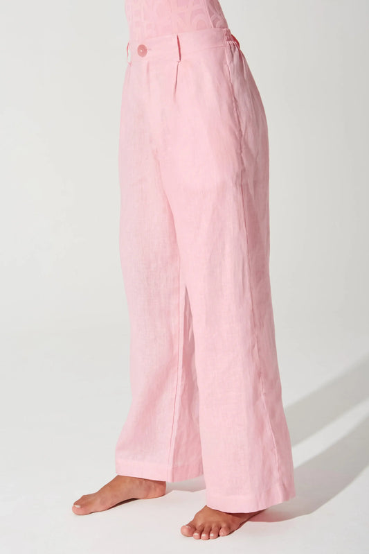 Belle Linen Pant - Powder Pink - Olaben