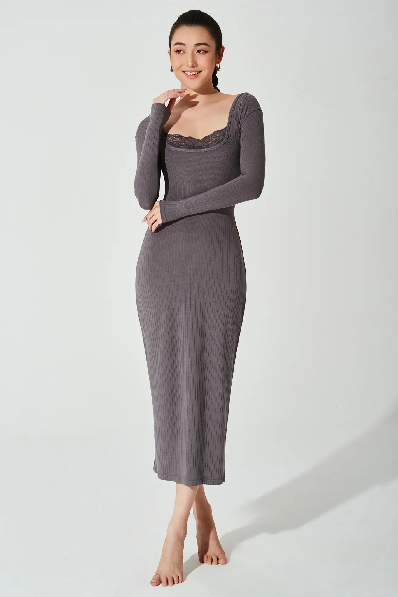Mina Ribbed Dress - Graphite - Olaben - Womens Dress
