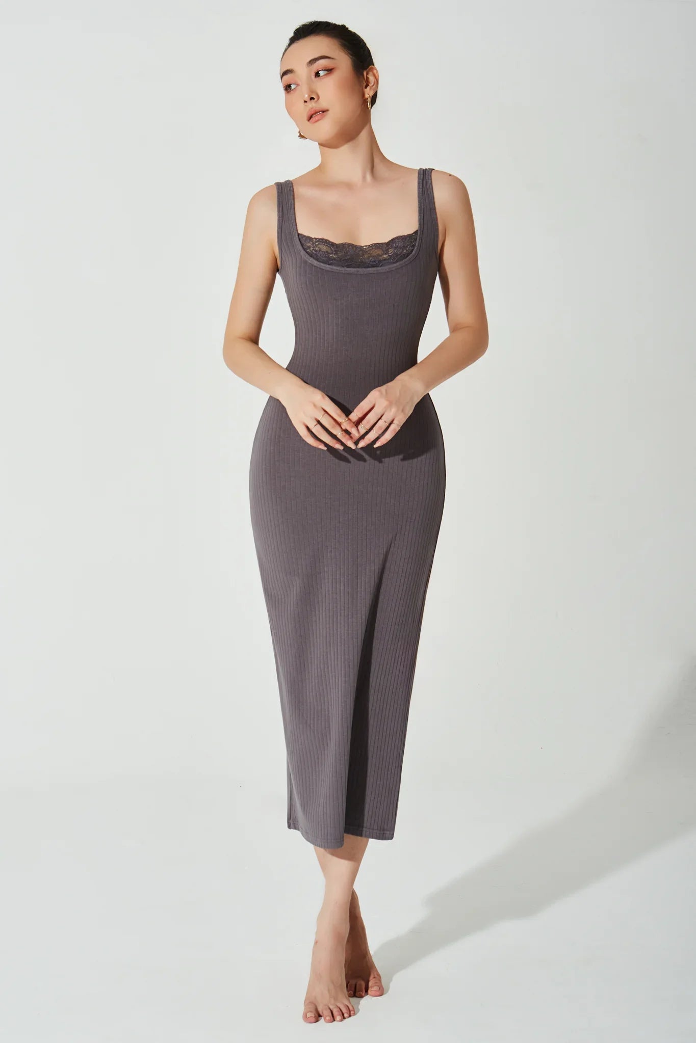 Mina Ribbed Dress - Graphite - Olaben - Womens Dress