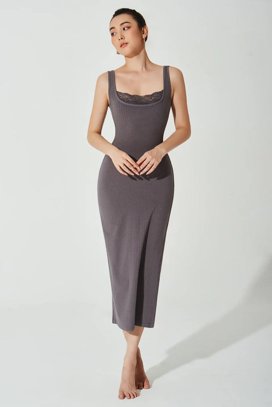 Mina Ribbed Dress - Graphite - Olaben - Womens Dress