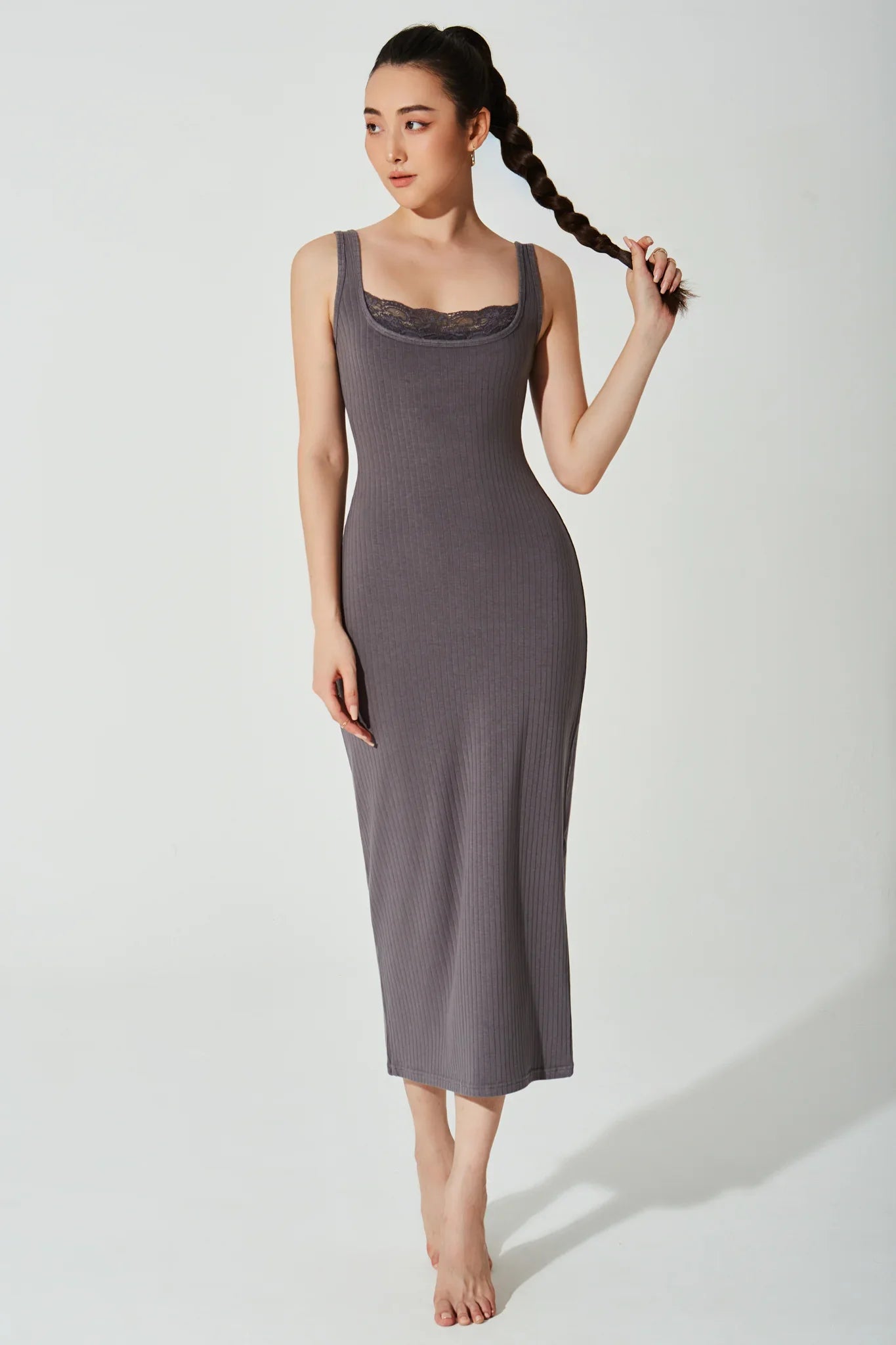 Mina Ribbed Dress - Graphite - Olaben - Womens Dress