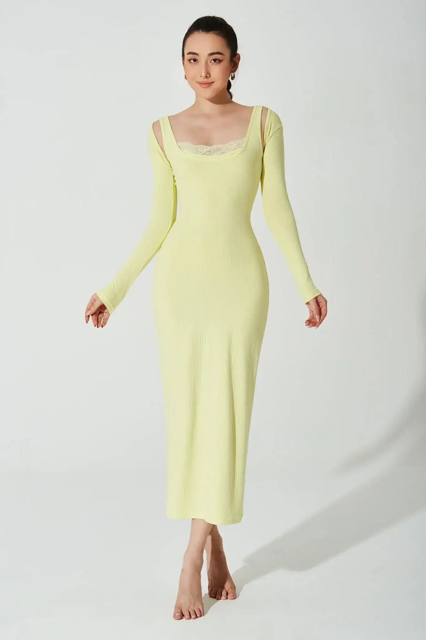 Mina Ribbed Dress - Lemon - Olaben