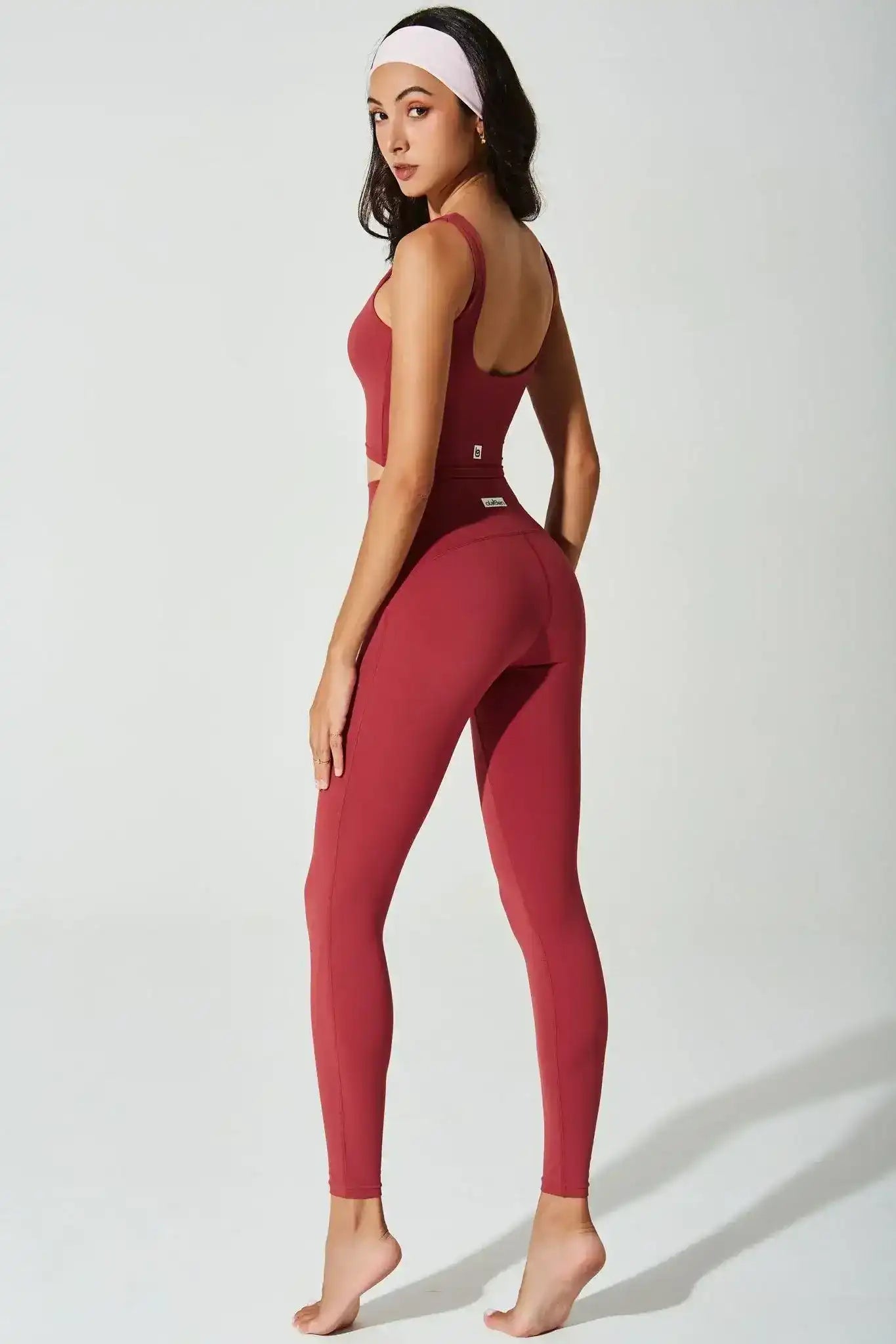 Olaben Hana Legging in Winery — sculpting high-waist legging, styled view