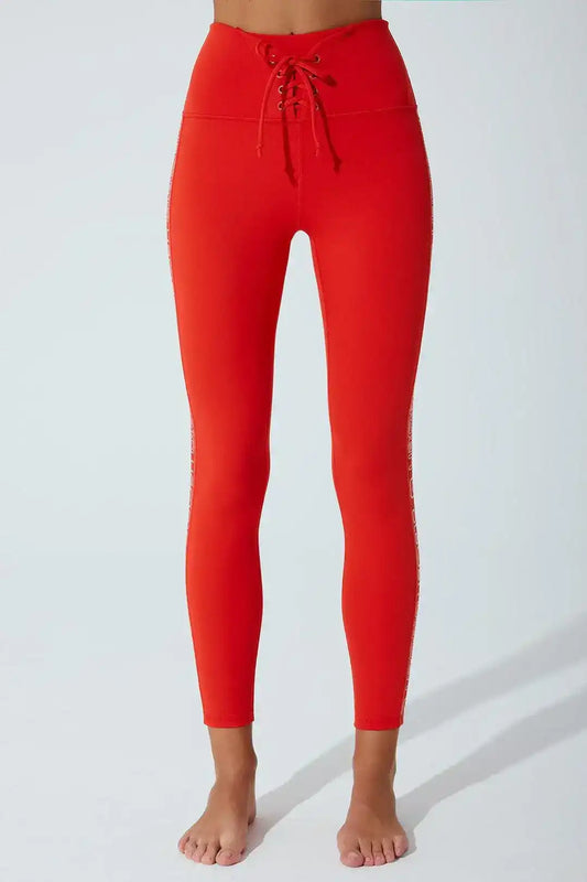 Olaben 7/8 High Waist Double Knot Legging in Venetian Red — double-knot high-waist 7/8 legging, hero studio shot