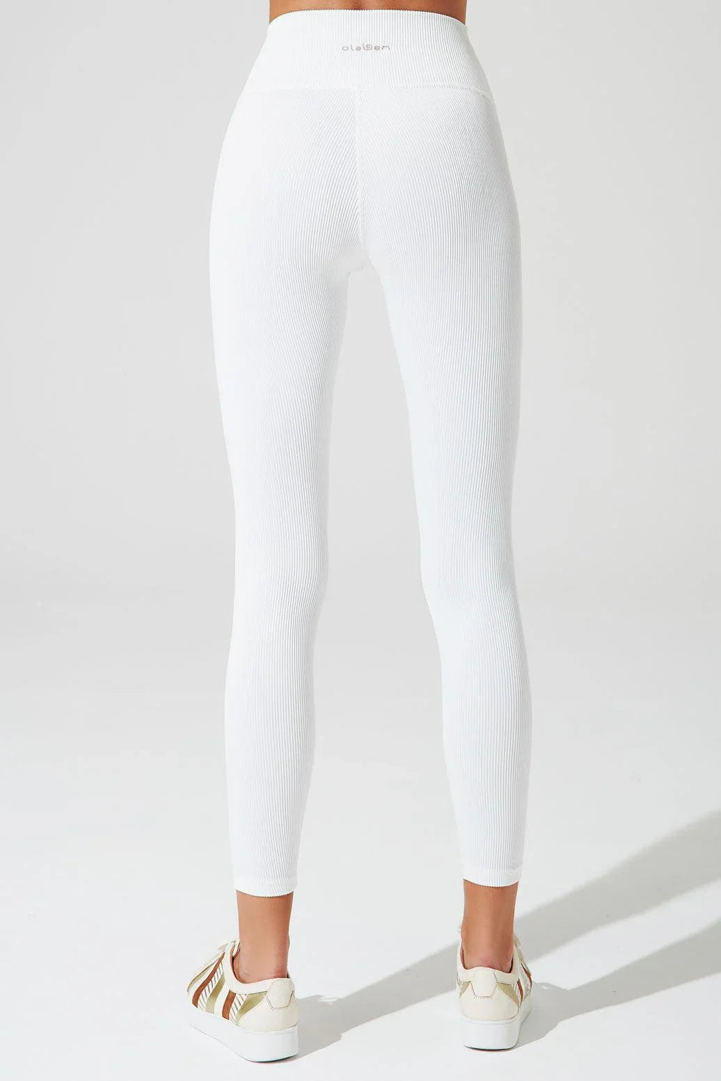 7/8 High Waist Ribbed Legging - White - Olaben - Womens Leggings