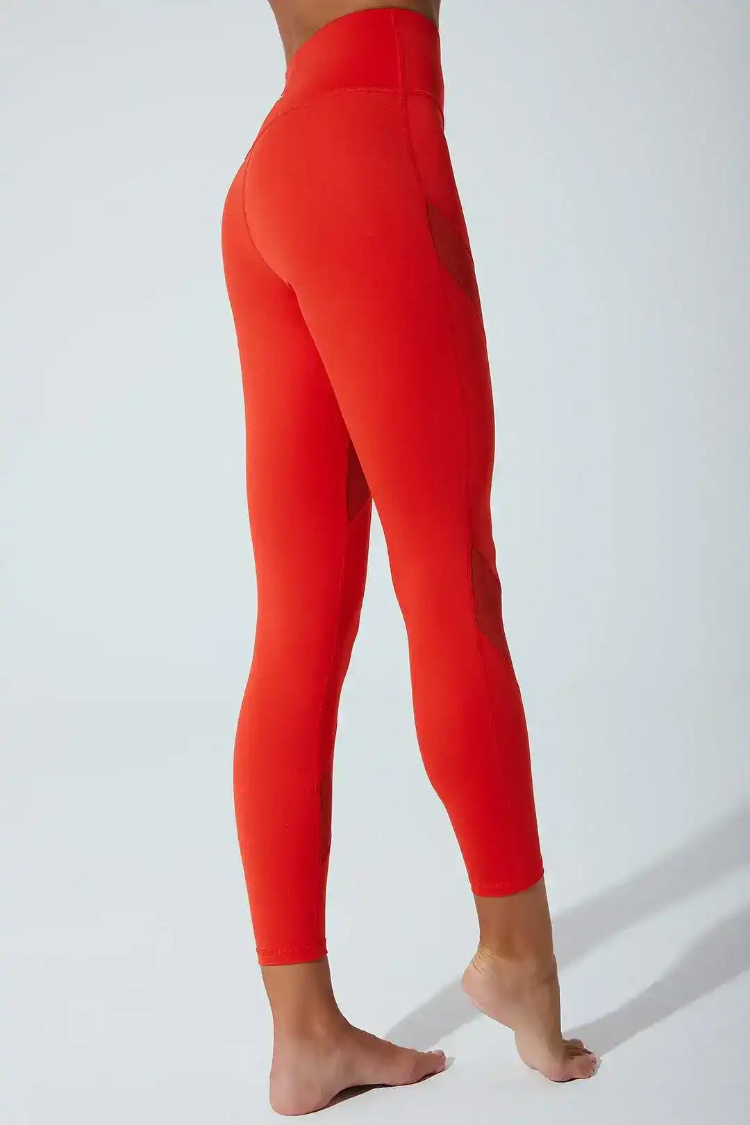 Olaben 7/8 Luziana B'Mesh Legging in Red — B'Mesh fabric, side view, studio shot