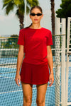 Embossed Logo T Shirt - Red - Olaben - Womens Short Sleeve