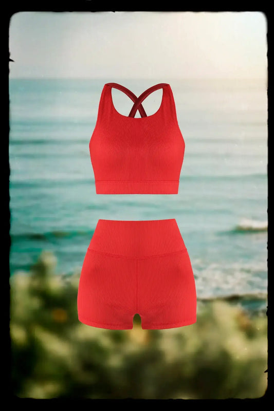 Sabrina Bra & Esmeray High Waist Ribbed Short - Savvy Red - Olaben