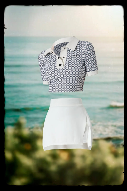 Vivre Crop Polo Shirt & Active Mini Skirt - White - Olaben - Bundle