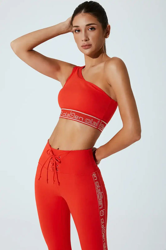 Olaben Asymm Off Shoulder Bra in Venetian Red — asymmetric off-shoulder bra, hero shot