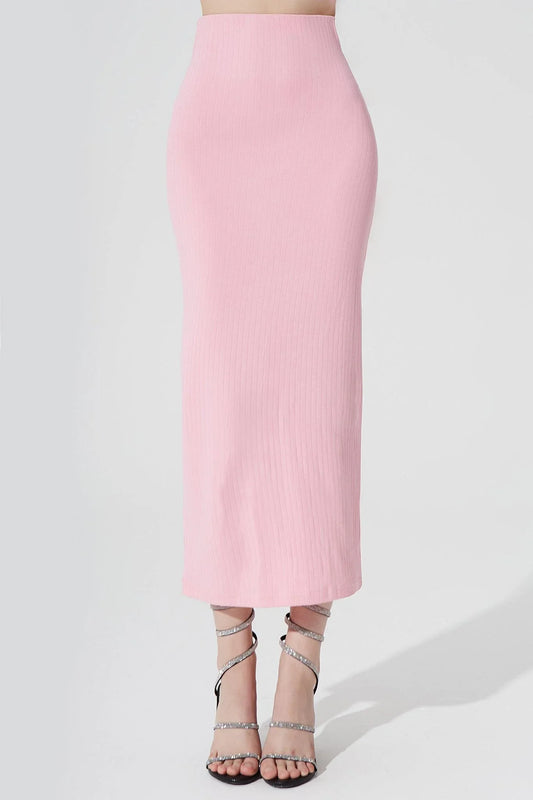 Calista Knitted Slit Skirt - Baby Pink - Olaben - Womens Skirt