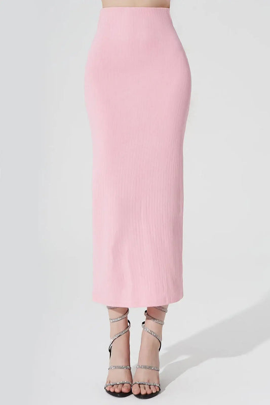 Calista Knitted Slit Skirt - Baby Pink - Olaben