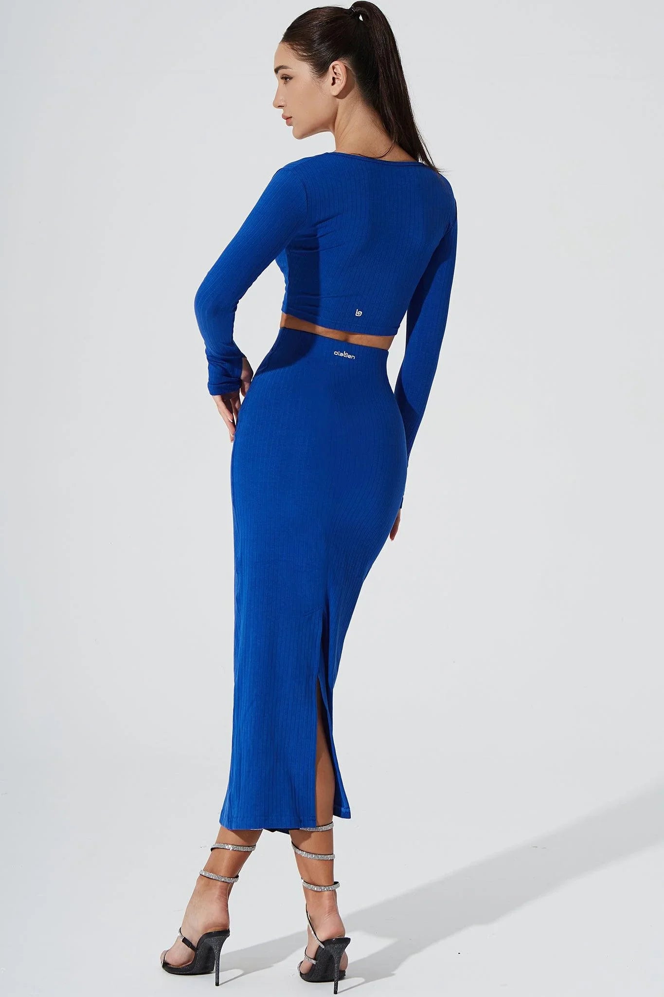 Calista Knitted Slit Skirt - Egyptian Blue - Olaben - Womens Skirt