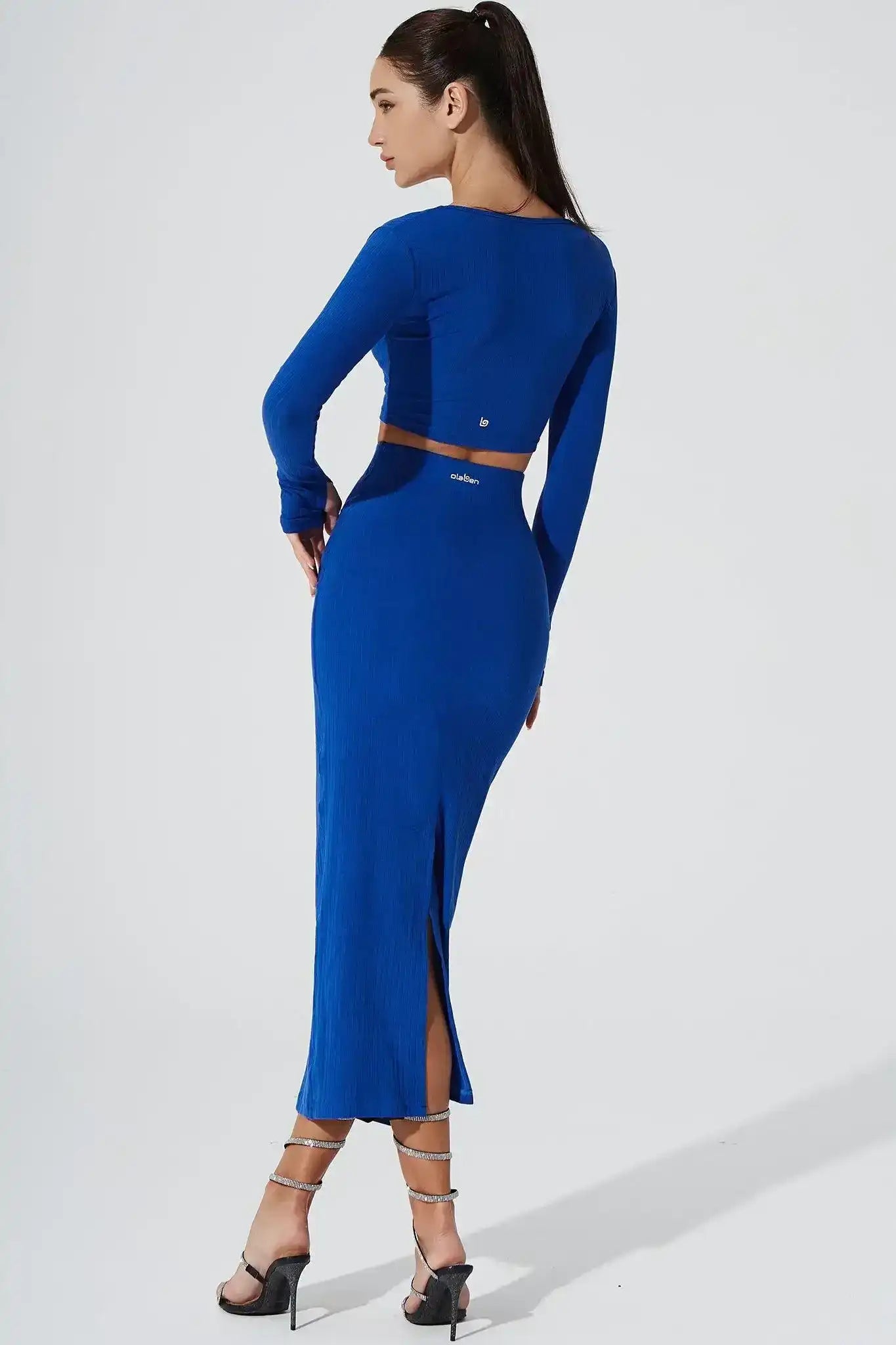 Calista Knitted Slit Skirt - Egyptian Blue - Olaben