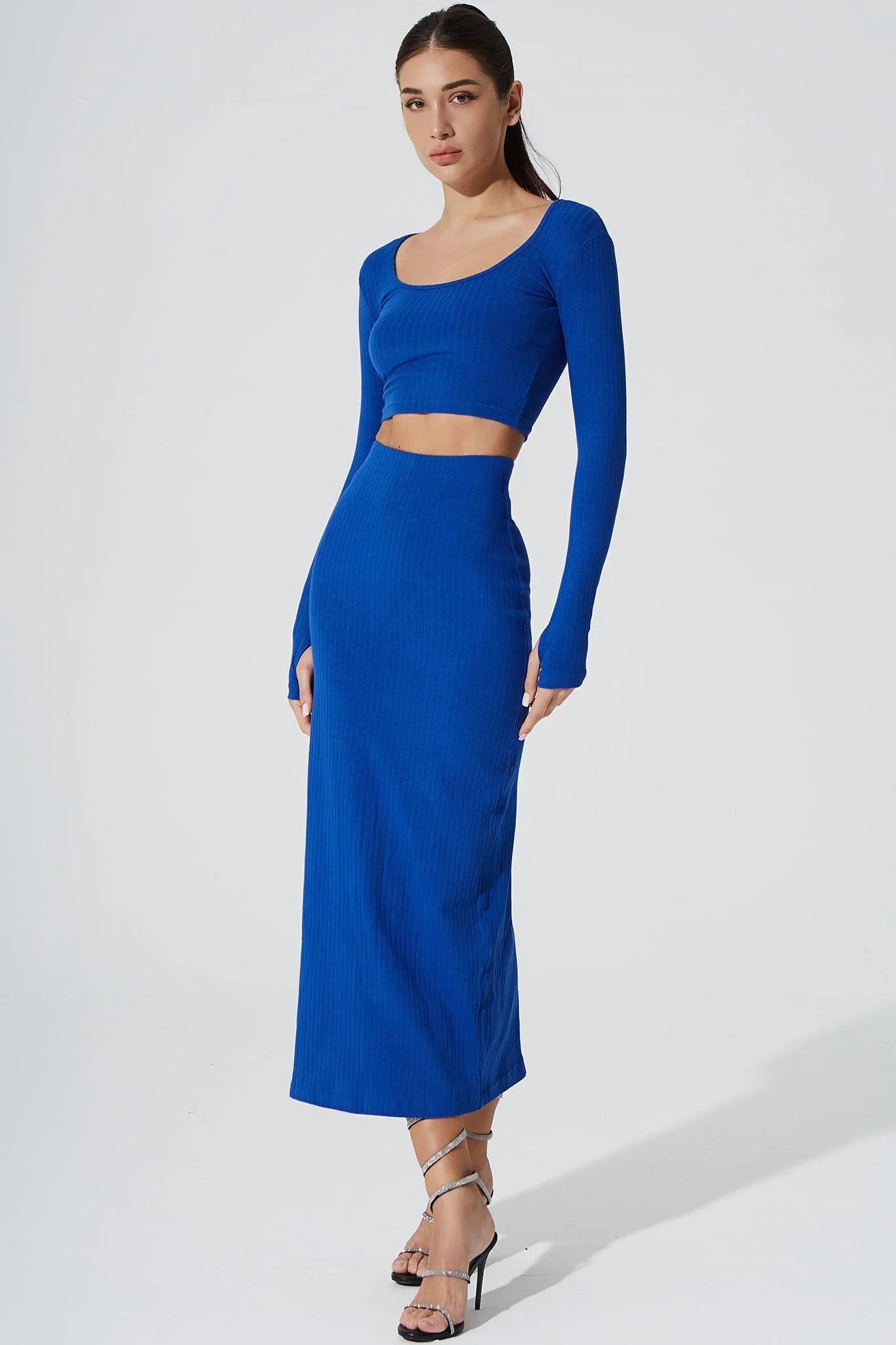 Calista Knitted Slit Skirt - Egyptian Blue - Olaben - Womens Skirt