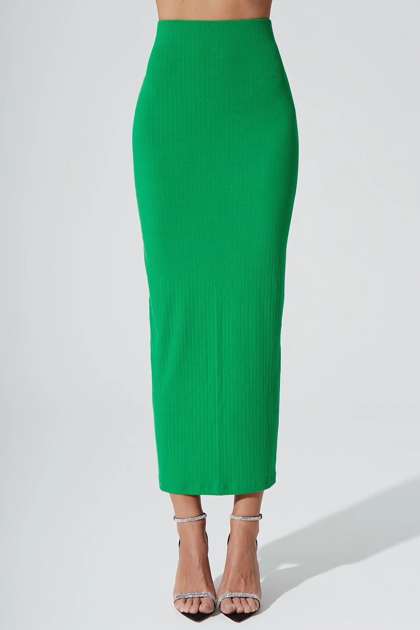 Calista Knitted Slit Skirt - Fern Green - Olaben - Womens Skirt