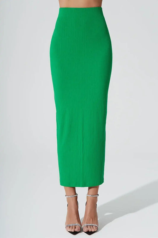 Calista Knitted Slit Skirt - Fern Green - Olaben