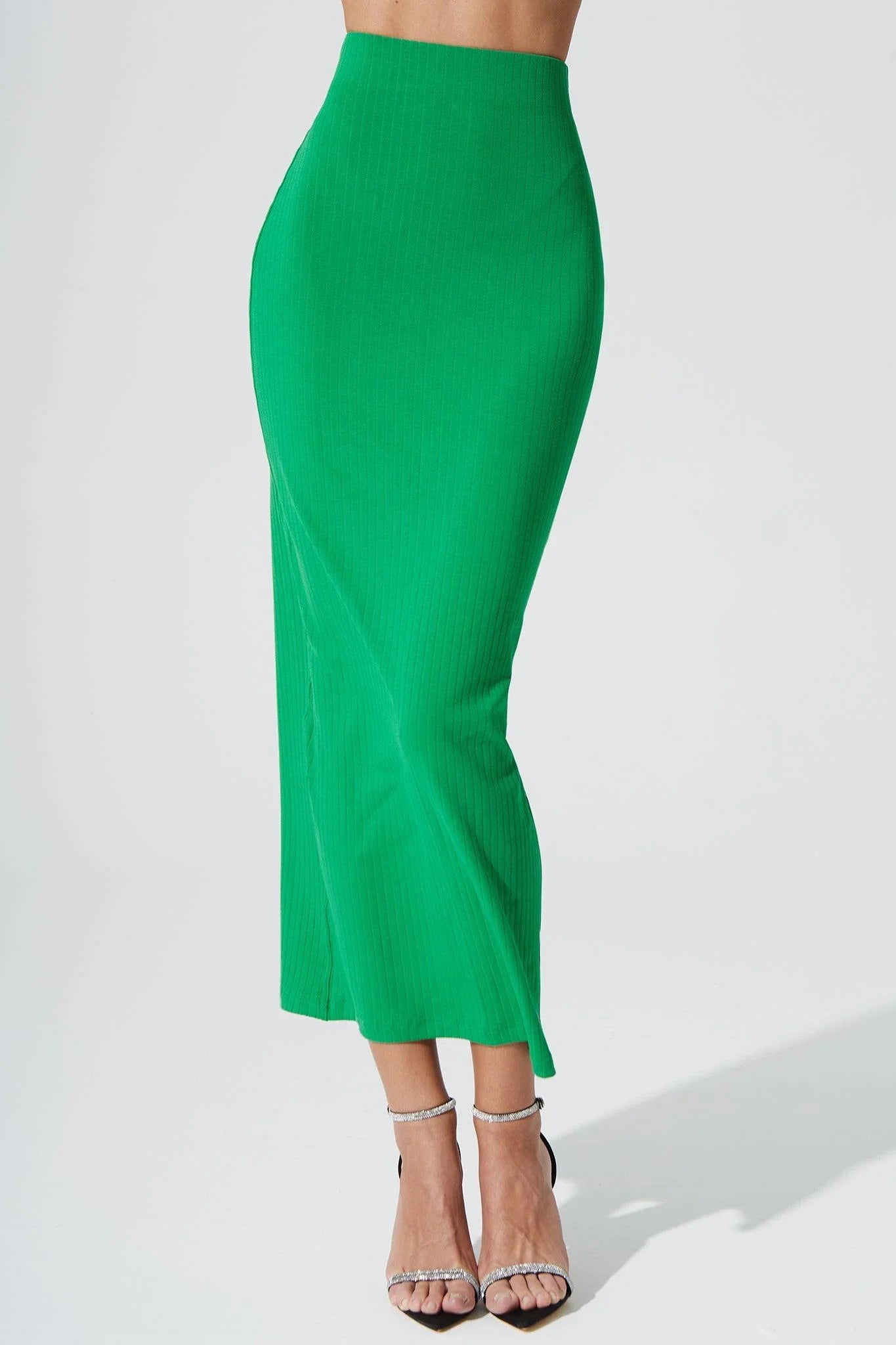Calista Knitted Slit Skirt - Fern Green - Olaben - Womens Skirt