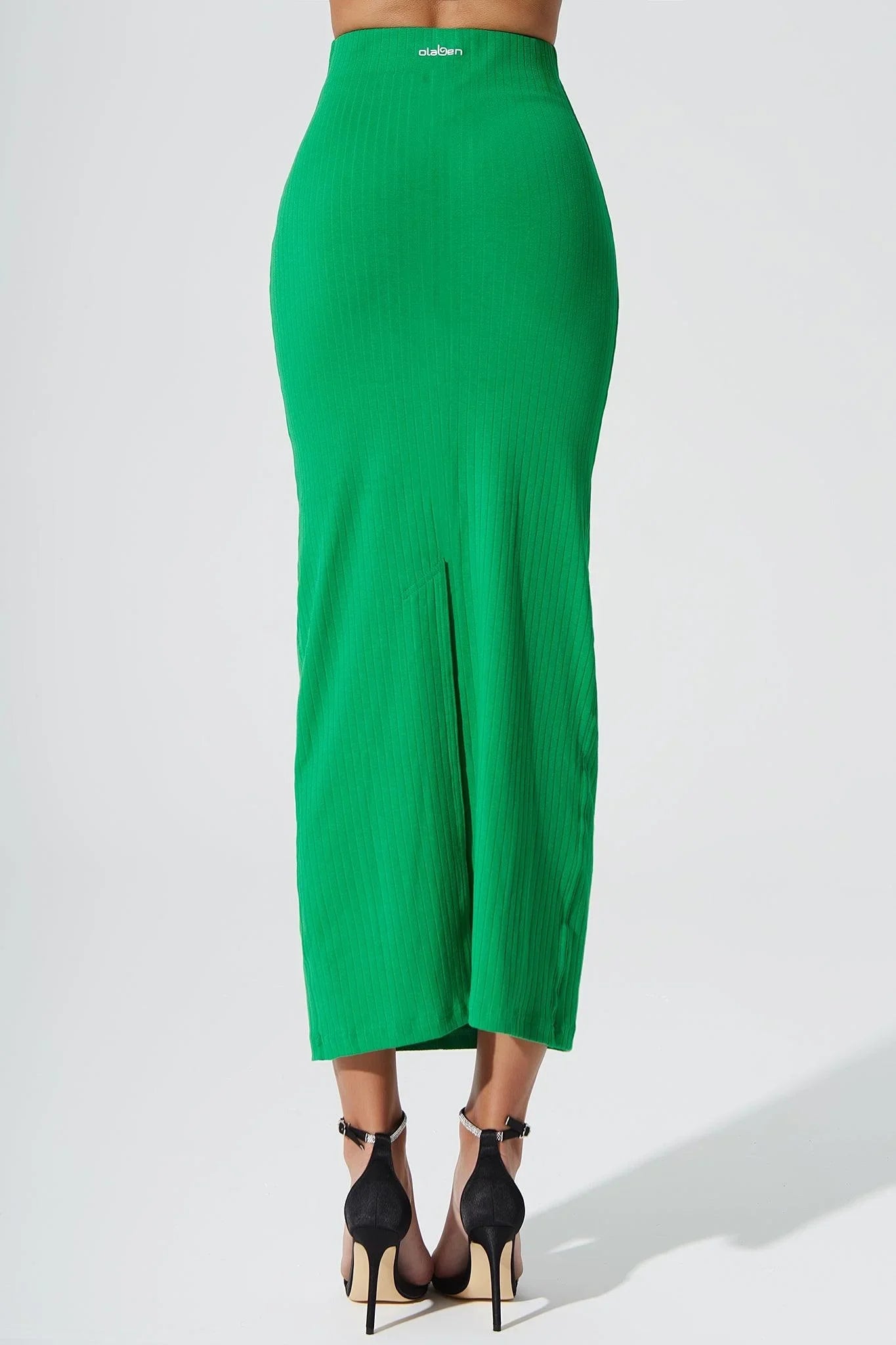 Calista Knitted Slit Skirt - Fern Green - Olaben - Womens Skirt