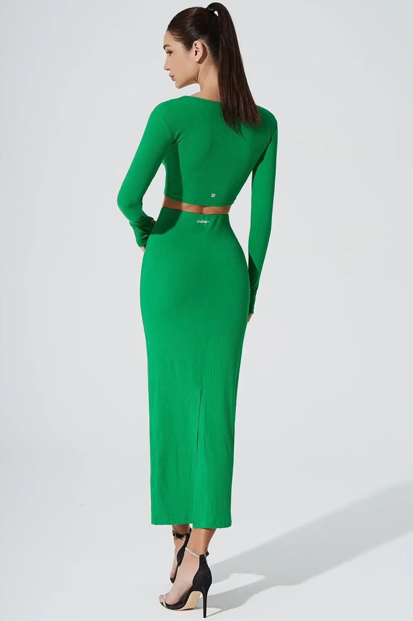 Calista Knitted Slit Skirt - Fern Green - Olaben