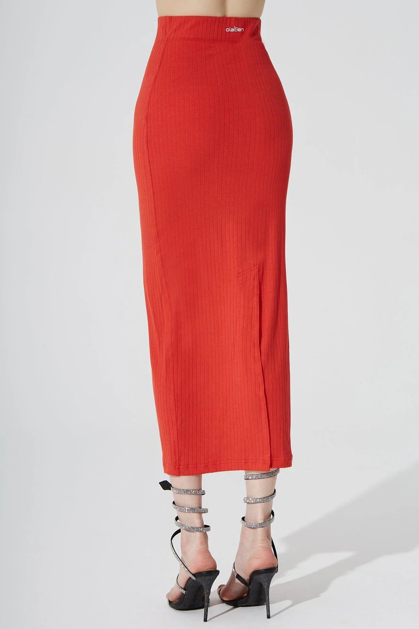Calista Knitted Slit Skirt - Scarlet - Olaben - Womens Skirt