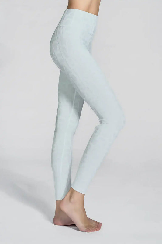 Front view of Olaben Classic Déese Fleur Legging 3D in Mint Cream — 3D embossed signature fabric, high-waist studio shot