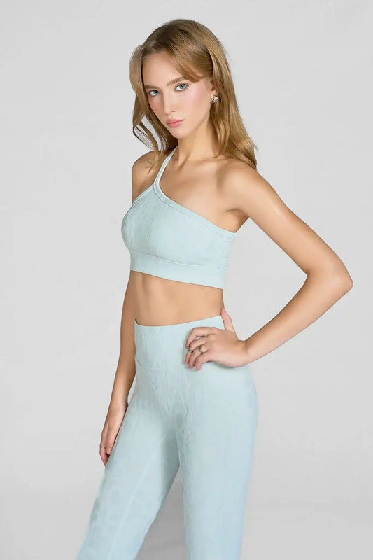 Olaben Classic Serein 3D Single Strap Shoulder Bra in Mint Cream — 3D embossed single-strap bra, hero shot