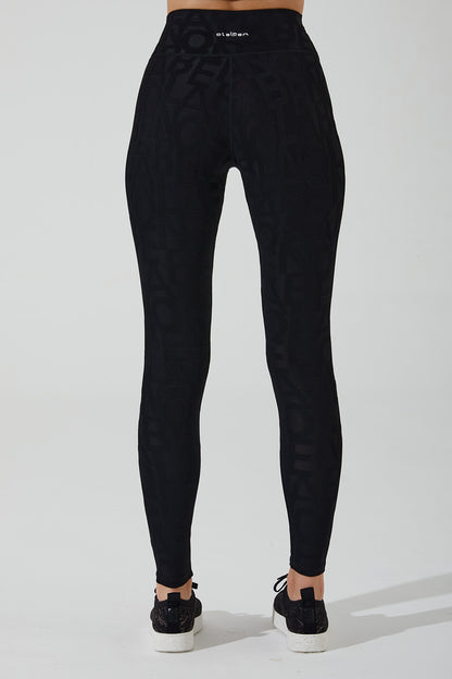 Carbon black 3D women's leggings with floral design, size 4, product code OW-0073-WLG-BK.