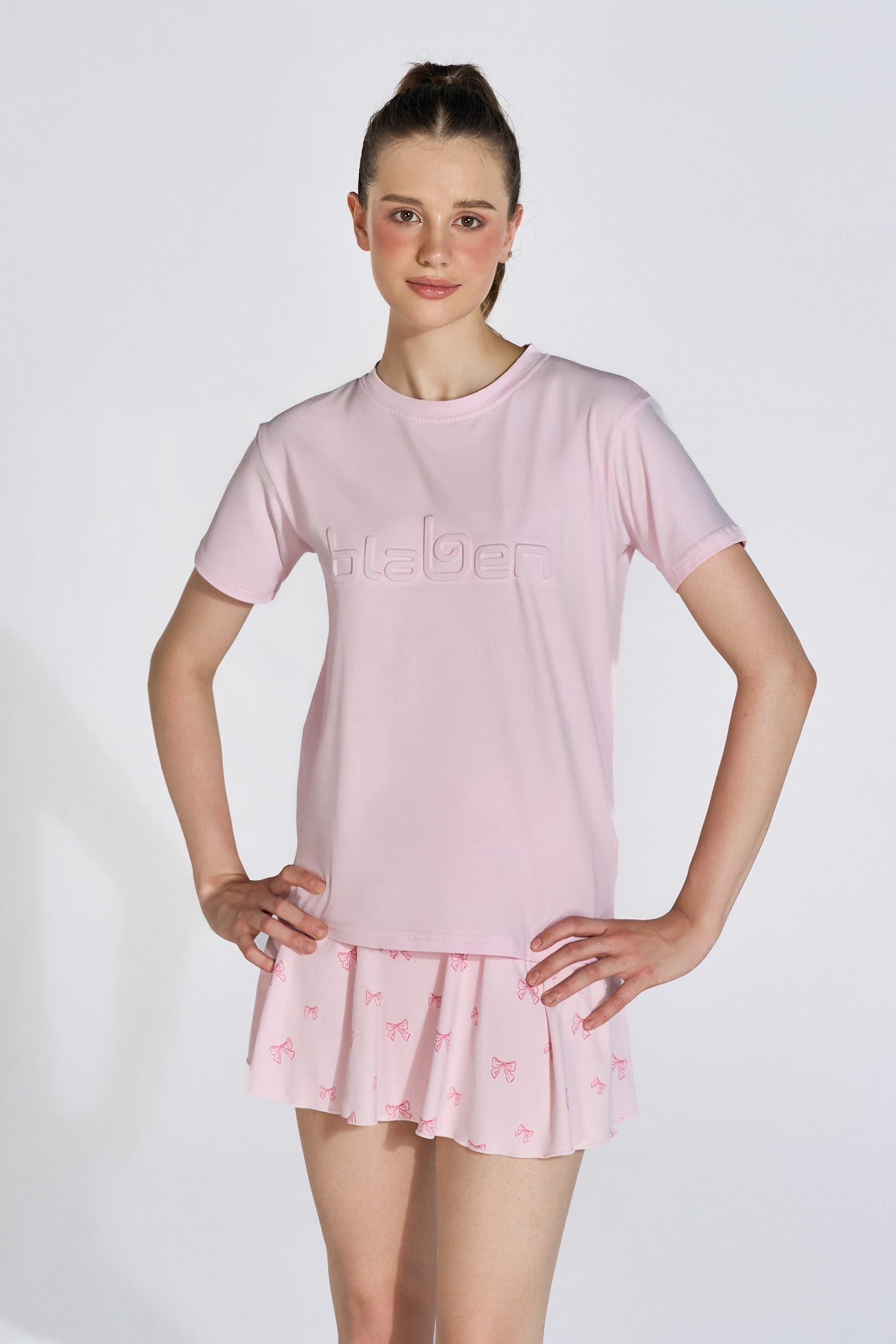 Embossed Logo T Shirt - Pink - Olaben - Womens Short Sleeve
