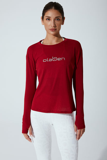 Emmy long sleeves top, women's savvy red long sleeve shirt, elegant and versatile fashion choice.
