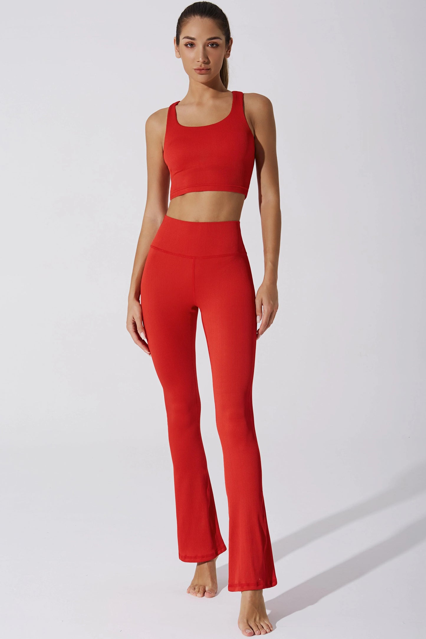 Evana Flare Ribbed Legging - Savvy Red - Olaben - Womens Leggings
