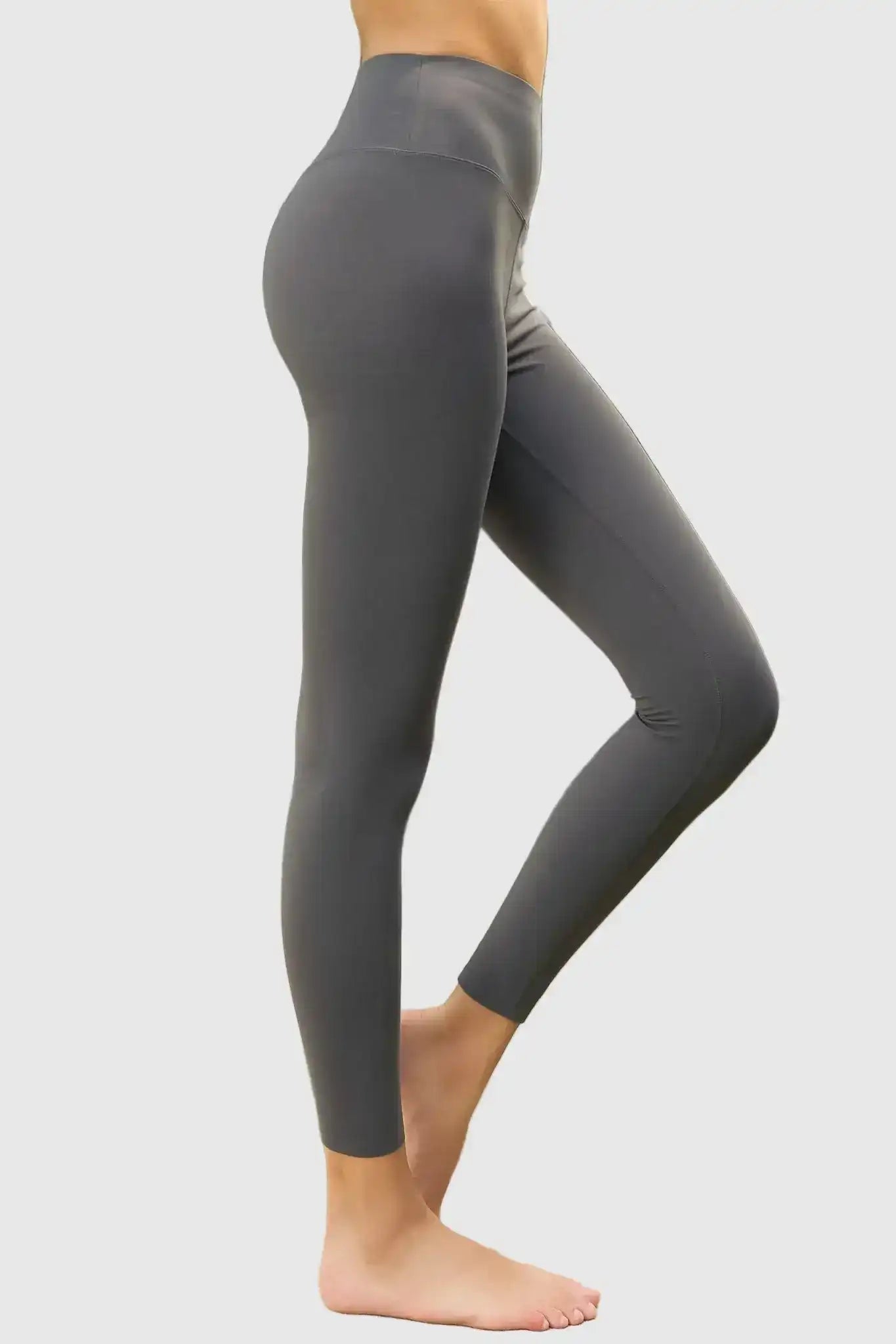 Olaben Evo High Rise Leggings in Cool Gray — sculpting high-waist fit detail, alternate studio shot
