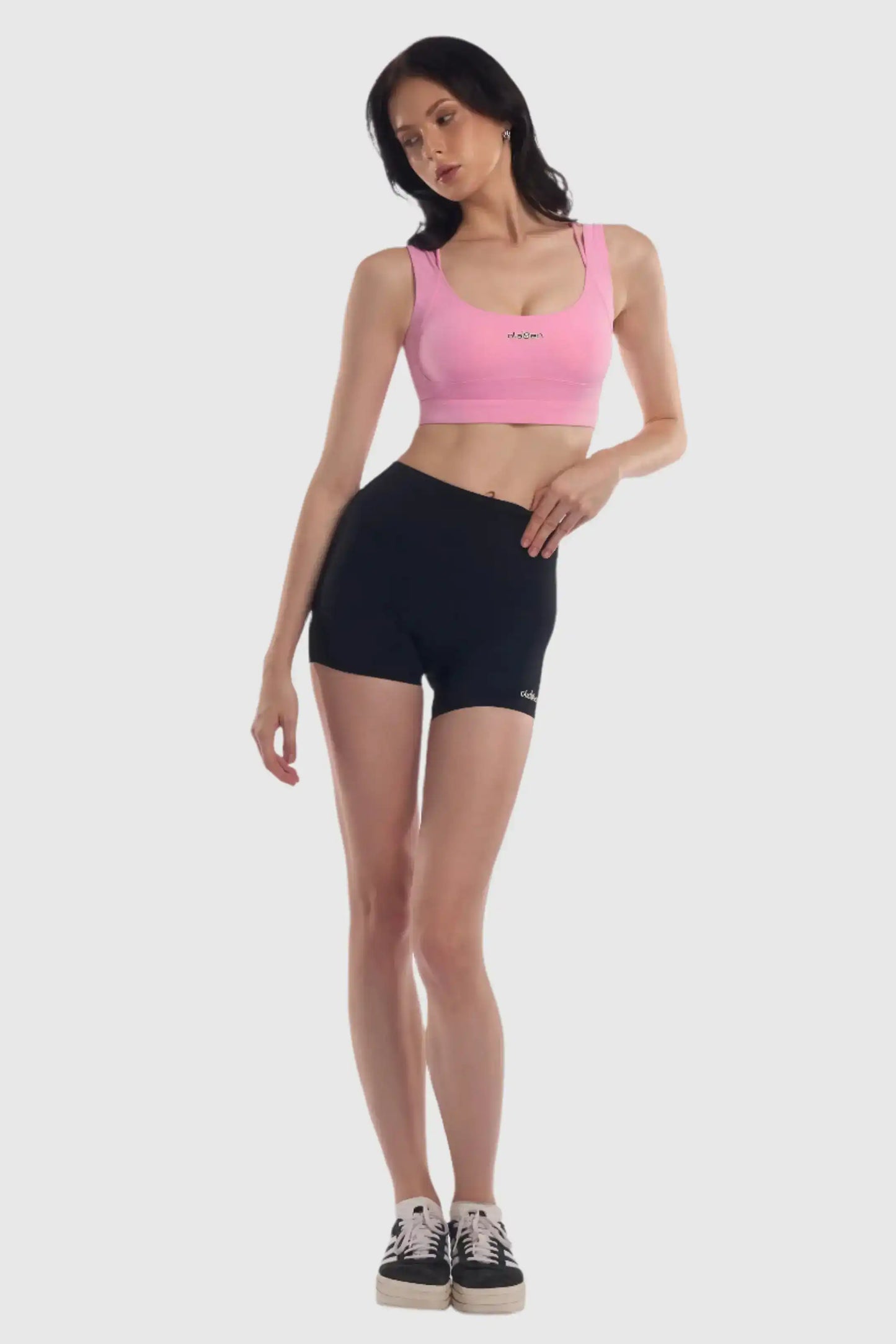 Olaben Evo Sculpt Bra in Bubblegum Pink — Evo fabric bra, alternate styled view