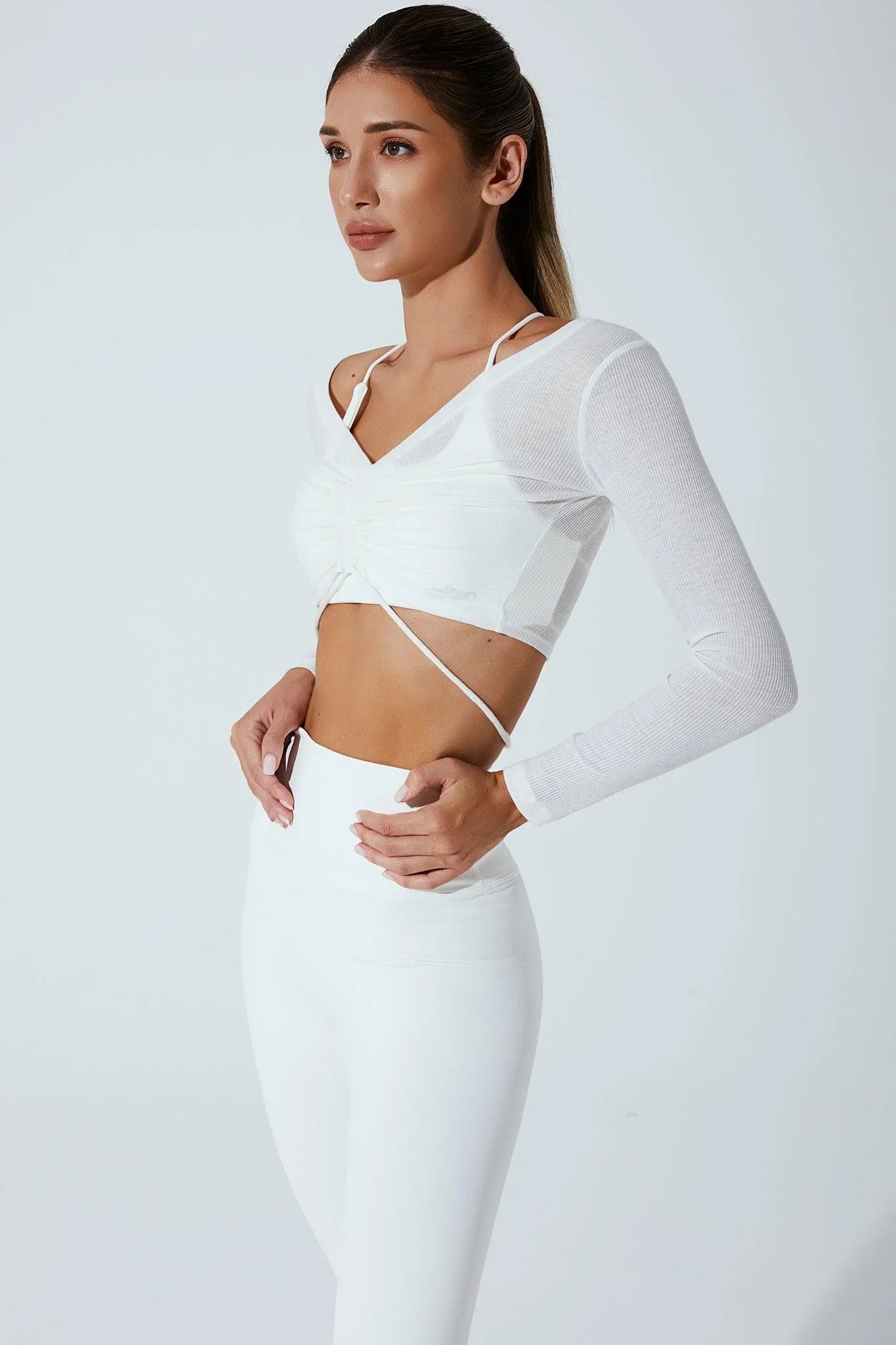 Helen Long Sleeve Drawstring - White - Olaben - Womens Long Sleeve