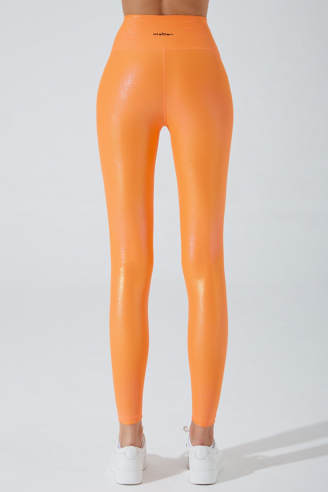 Vibrant jolly orange women's leggings with an iridescent finish - OW-0048-WLG-OR_3.