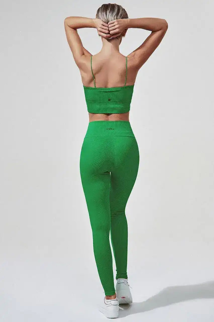 Olaben Jadeite Spaghetti Strap Bra in Fern Green — spaghetti-strap ribbed bra, hero studio shot