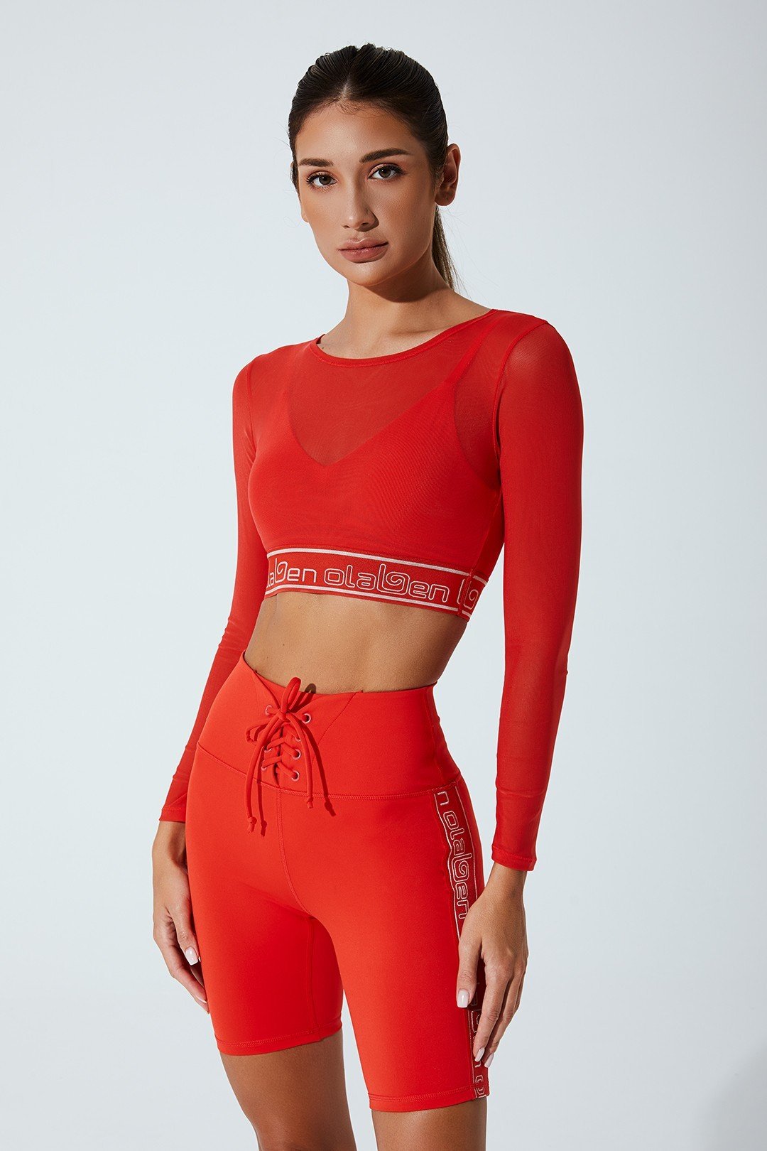 Stylish Kiera biker shorts for women in Venetian red, perfect for a trendy look.