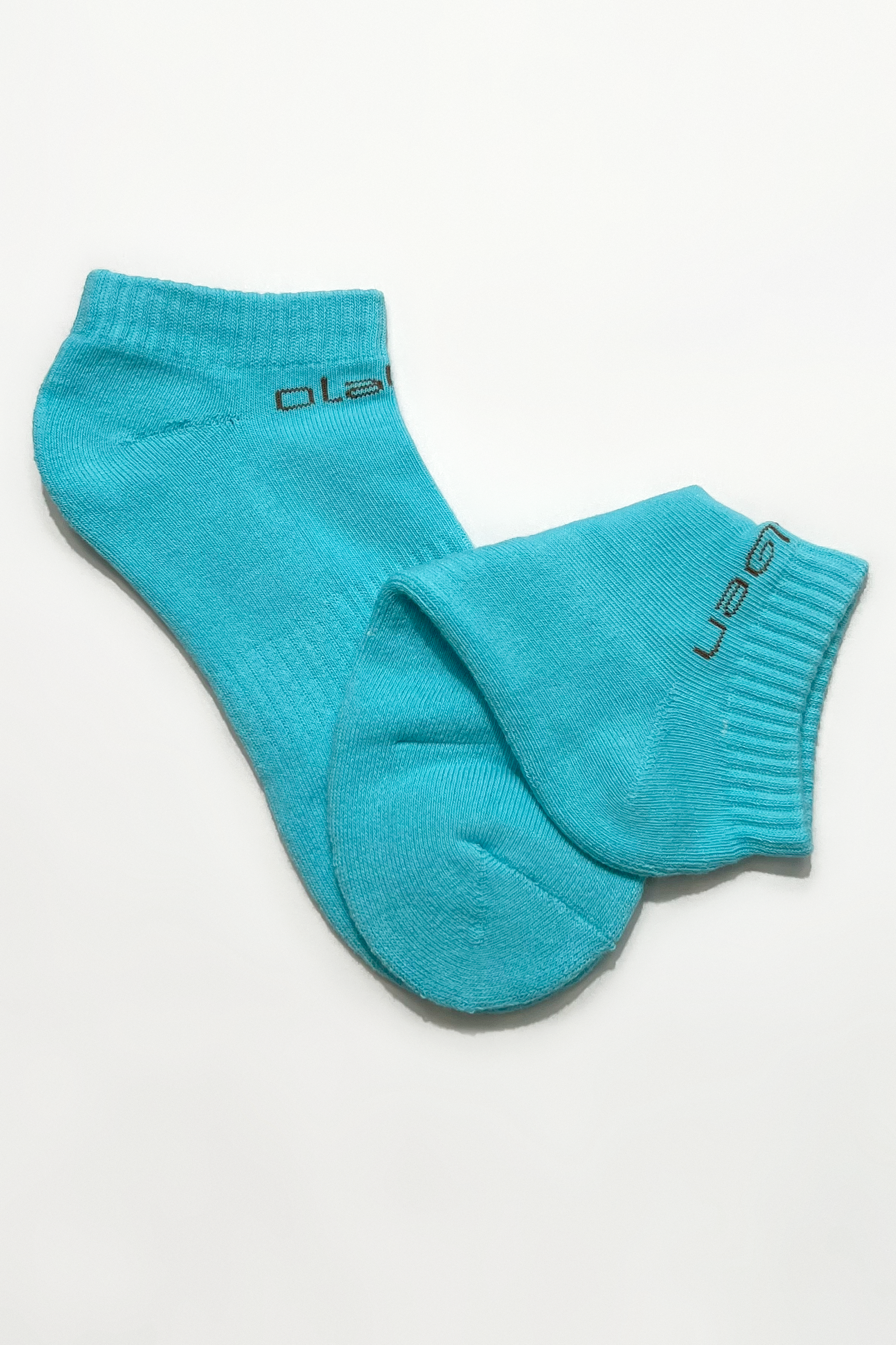 Pair of blue short socks with a kissy pattern, perfect for a casual look.