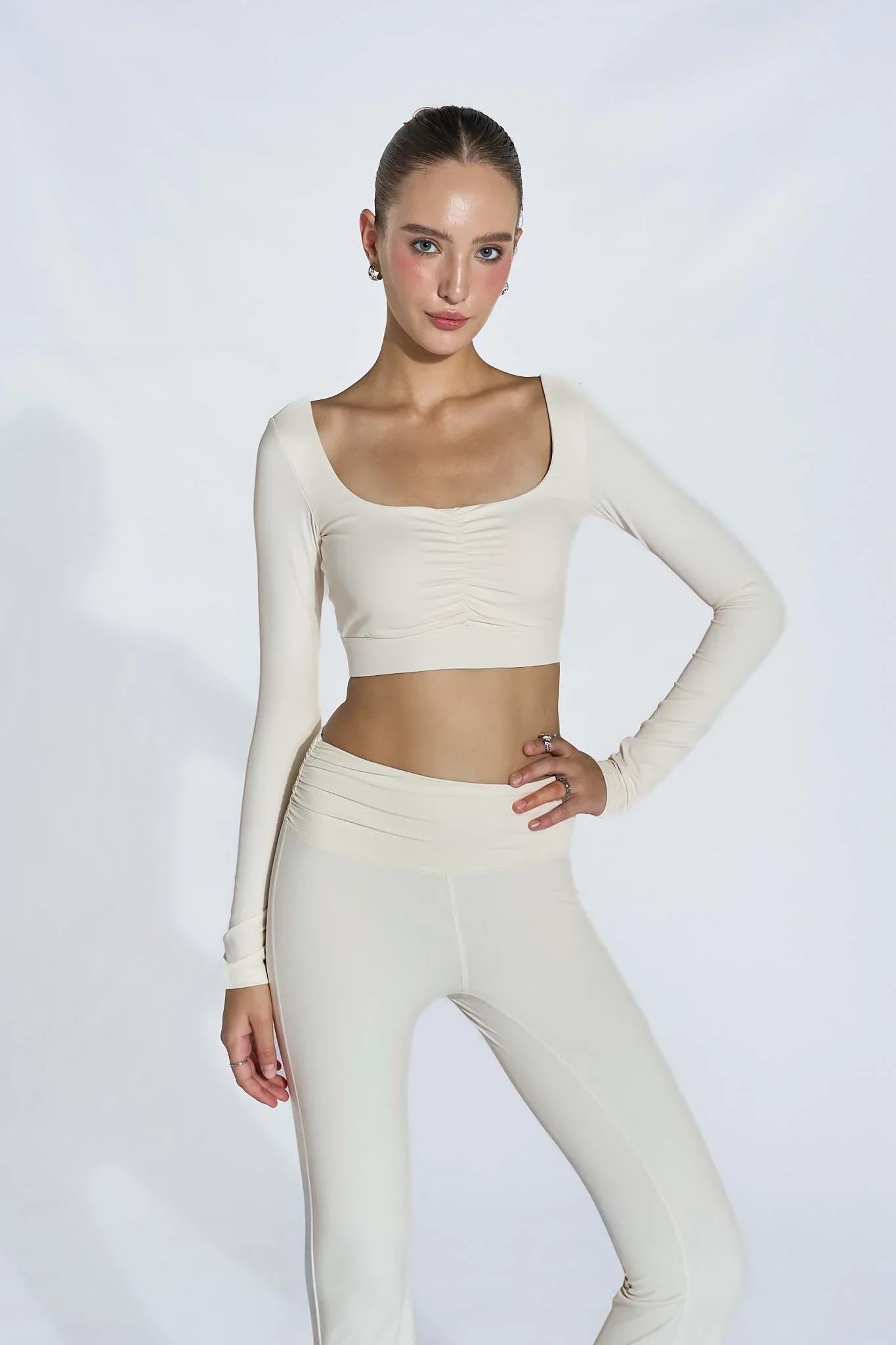 Long Sleeve Ruched Bra - Ivory - Olaben - Womens Long Sleeve